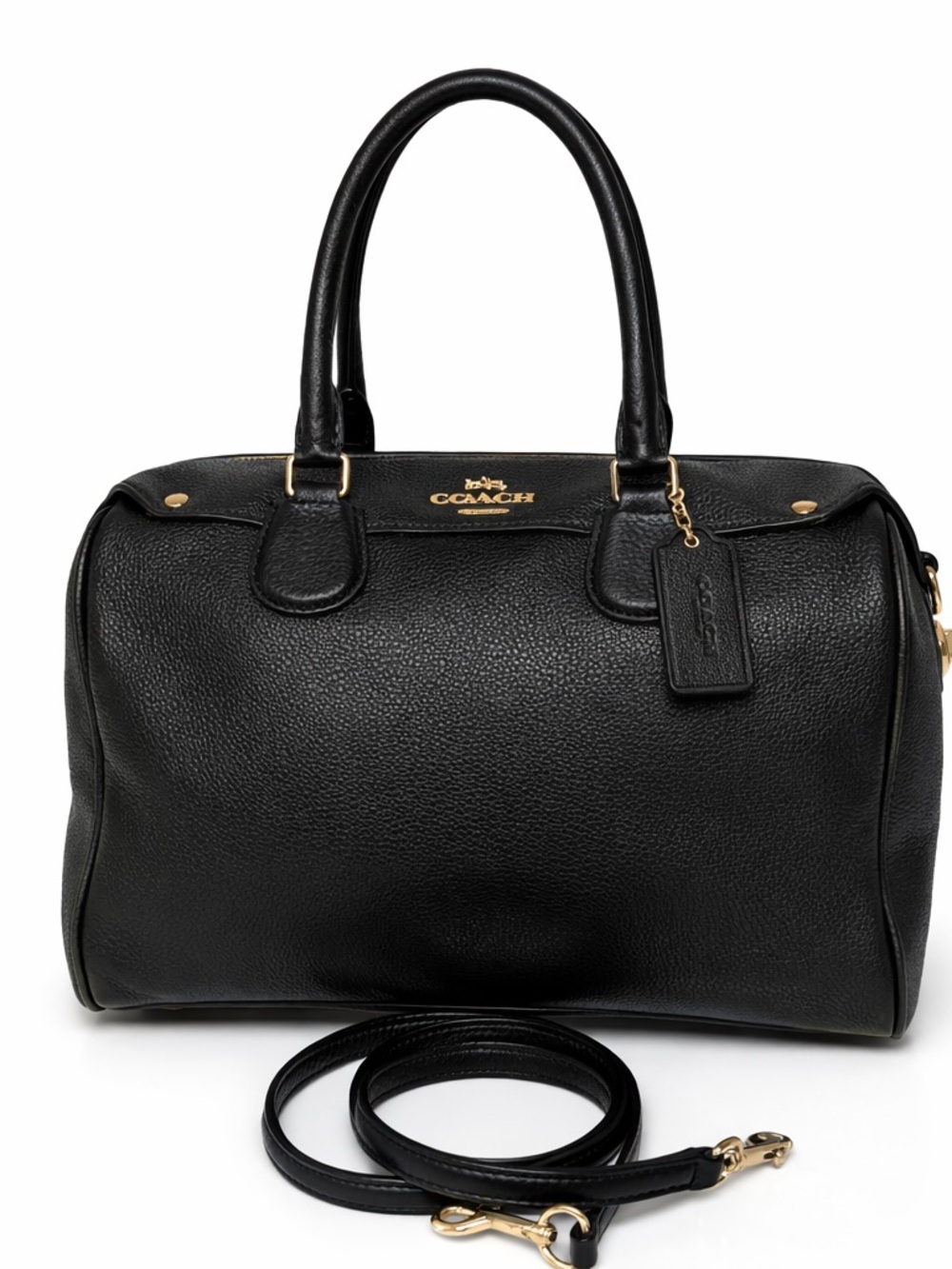 Coach Black Pebbled Leather Satchel Bag Crossbody Strap Gold Hardware